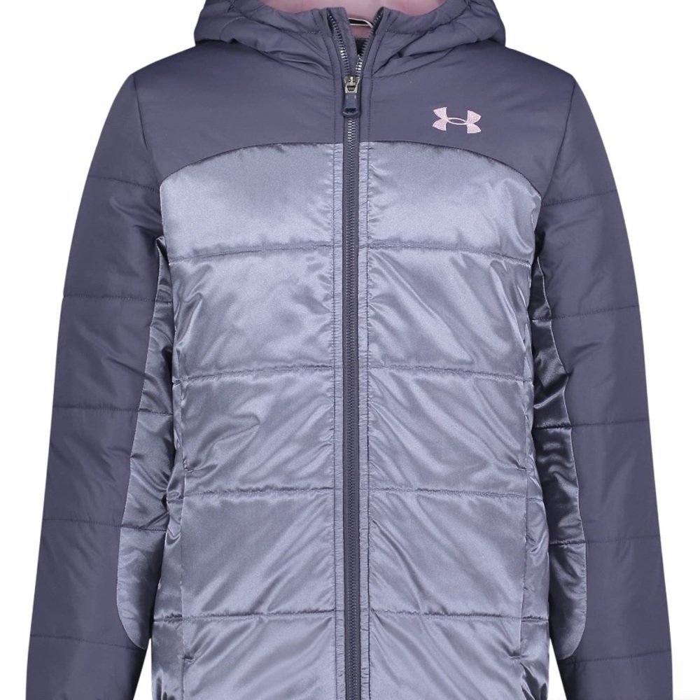 Under Armour Kids' Prime Block puffer jacket. Purple Aurora color. Size 6X